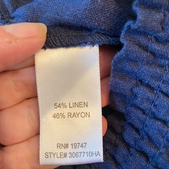 Land ‘ N Sea Navy linen high waist Wide-Leg Pants w/pockets & elastic waist - Picture 9 of 10